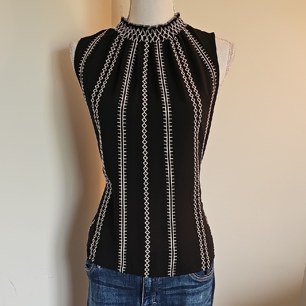White House Black Market Black and White Geometric Tank Top